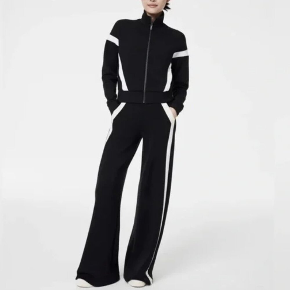 Spanx AirEssentials Contrast Stripe Wide Leg Track Suit (2-Piece Set)